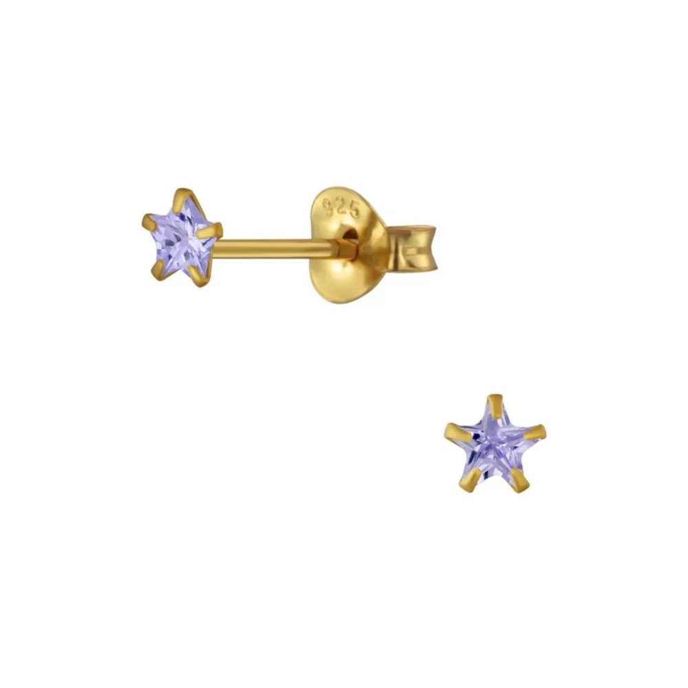 Lavender Star Earrings Gold Plated Sterling Silver 925 Studs for Women